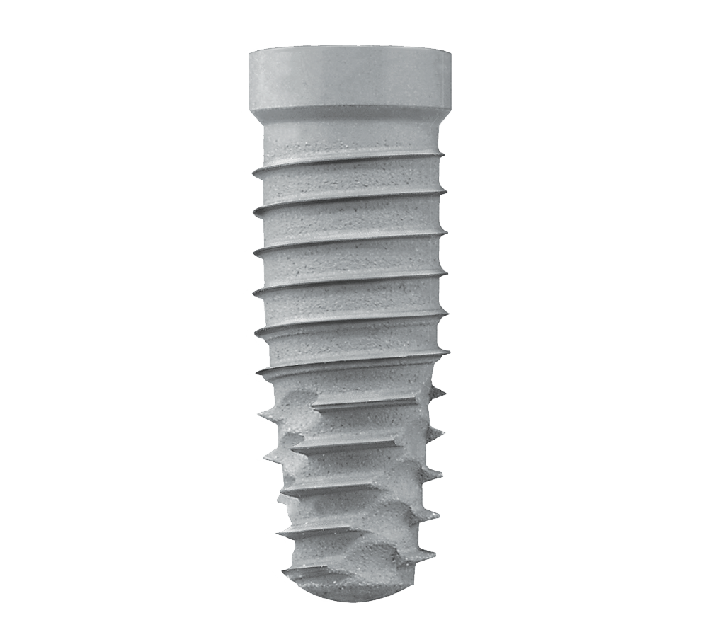 Image of the ZimVie T3 Tapered Implant, featuring a tapered body and sharp threads designed for enhanced primary stability, optimized load distribution, and reliable performance in various bone conditions.