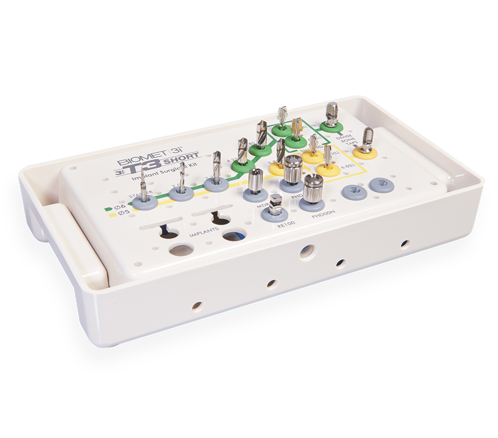 The ZimVie T3® Short Implant Surgical Kit is designed for efficient placement of T3 Short Implants, providing clinicians with color-coded, intuitive tools for precision, reliability, and streamlined implant procedures.